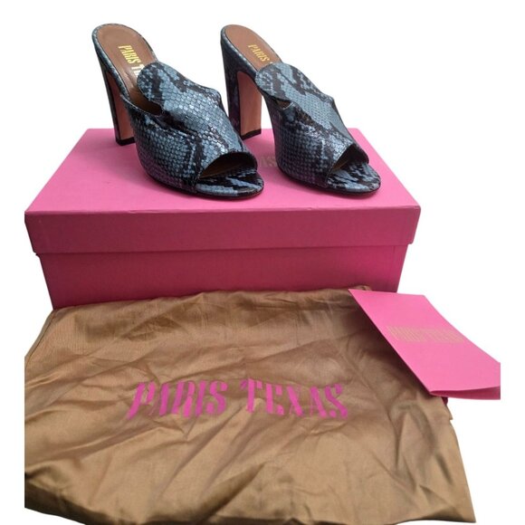 Paris Texas Blue Leather Snakeskin Design Pitone Jeans High Heels Mules 6 36 - Picture 1 of 10